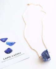 Load image into Gallery viewer, Lapis Lazuli RAW 18k. gold plated necklace.